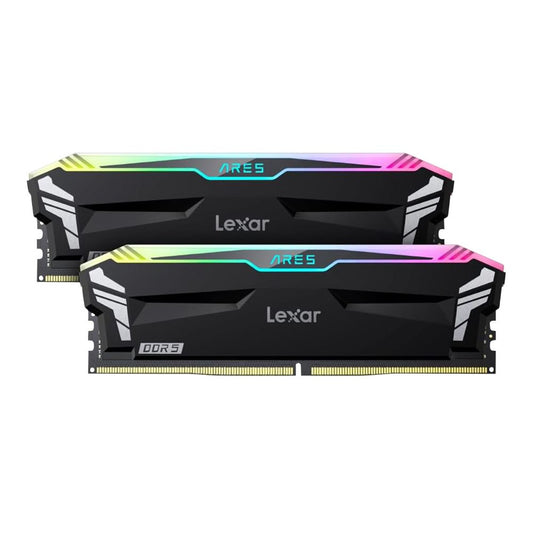 Black DDR5 desktop memory kit with RGB lighting