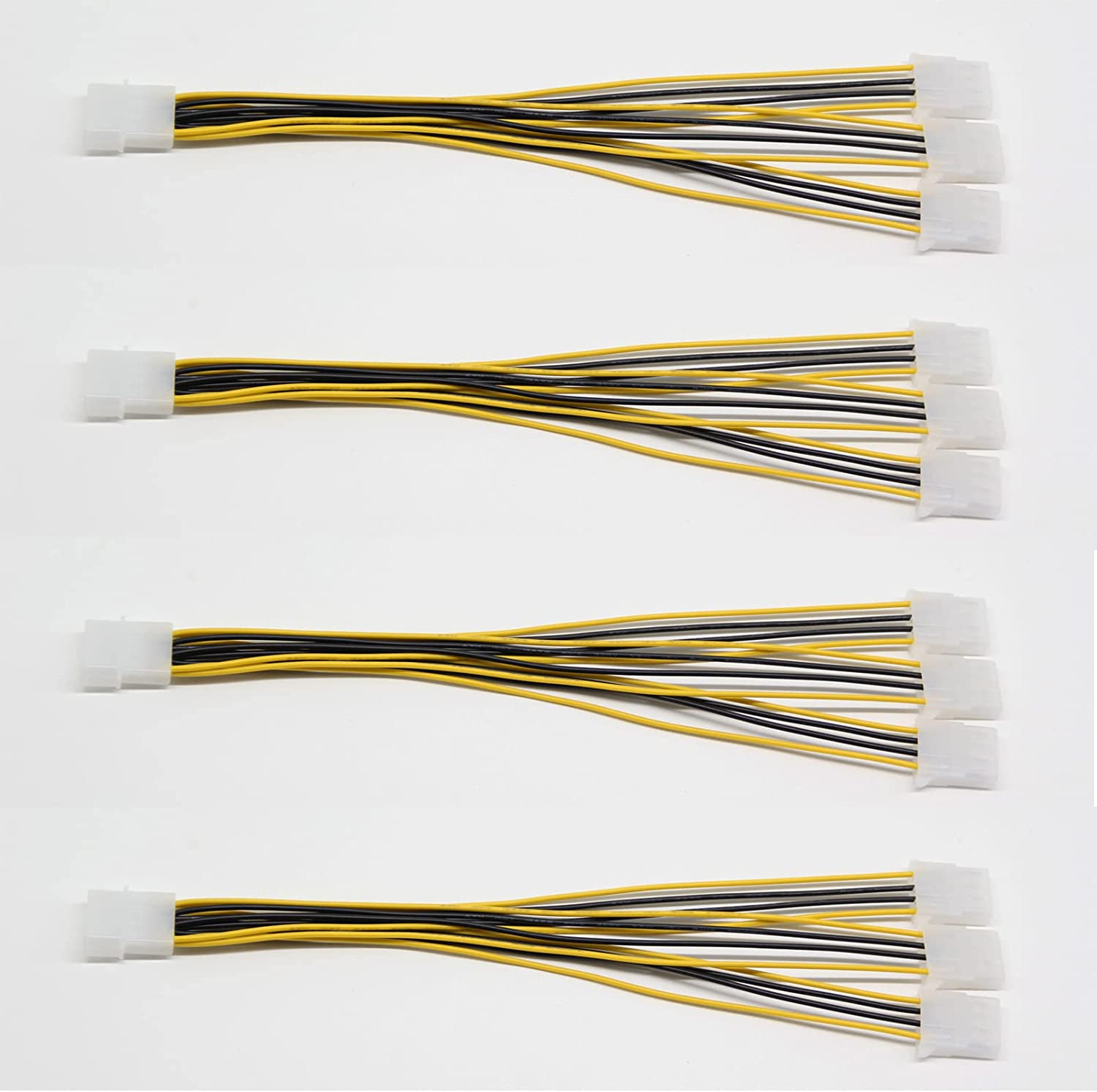 4-pack 4-pin internal power splitter cables with white female and male Molex connectors