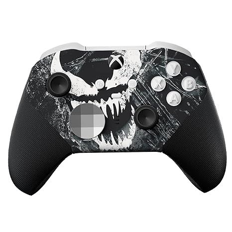 Xbox Elite Series 2 Core game controller front view with black and white skull hydrodip