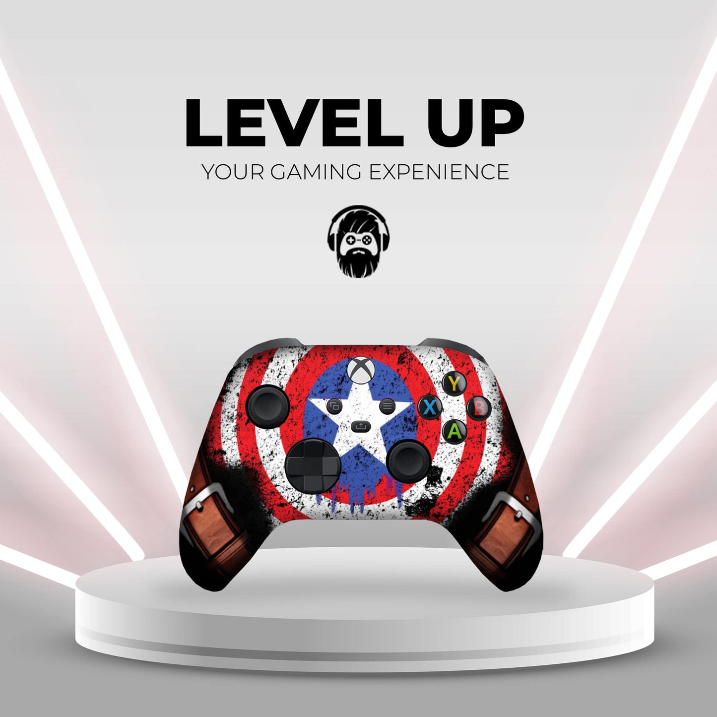 Xbox Series X/S controller on display with patriotic red-white-blue center design