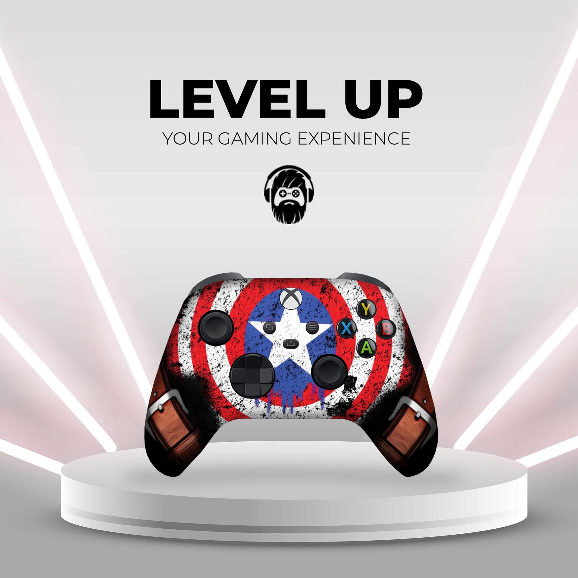 Xbox Series X/S controller on display with patriotic red-white-blue center design