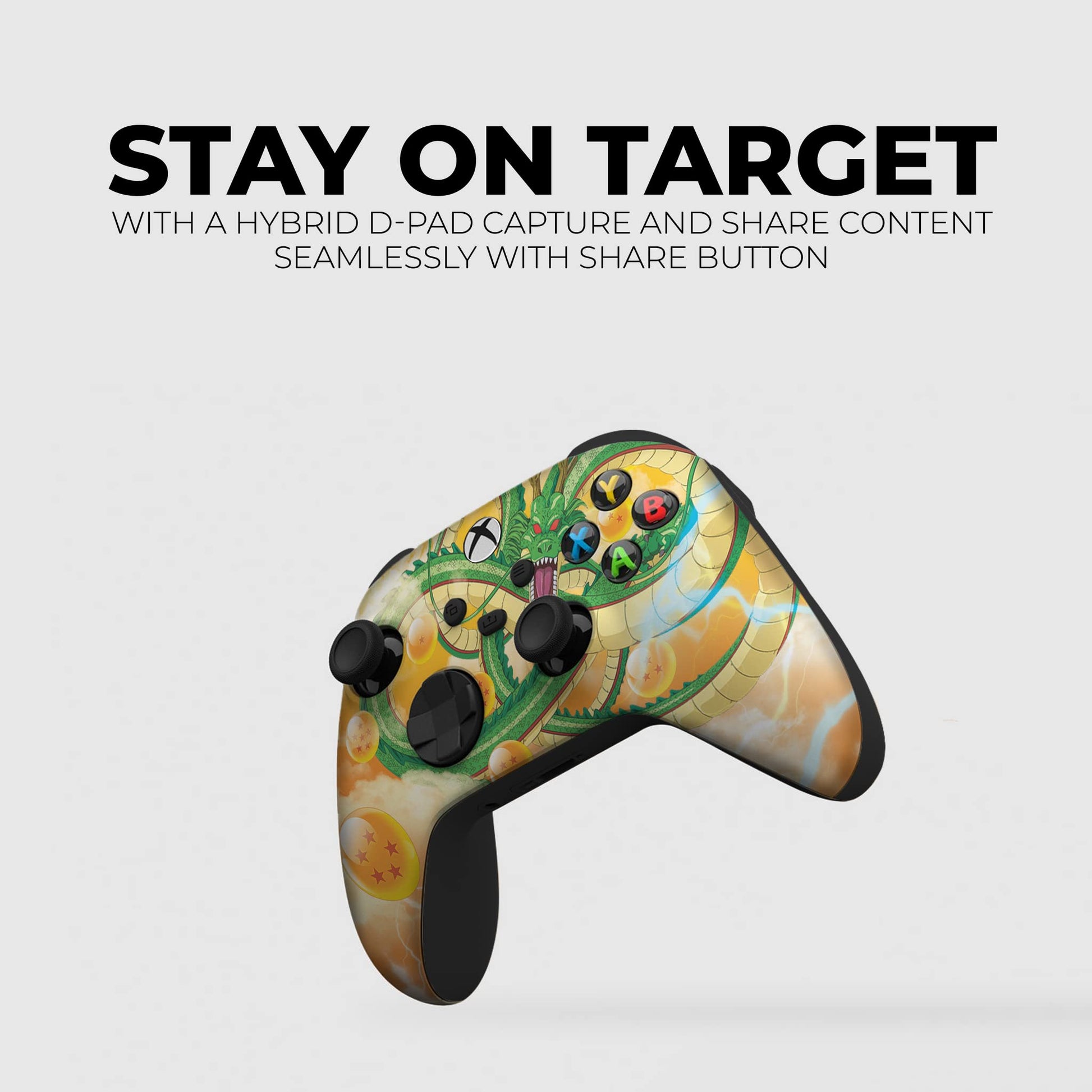 Xbox controller with Dragon Shenron-style hydrographic print, front triggers and thumbsticks.