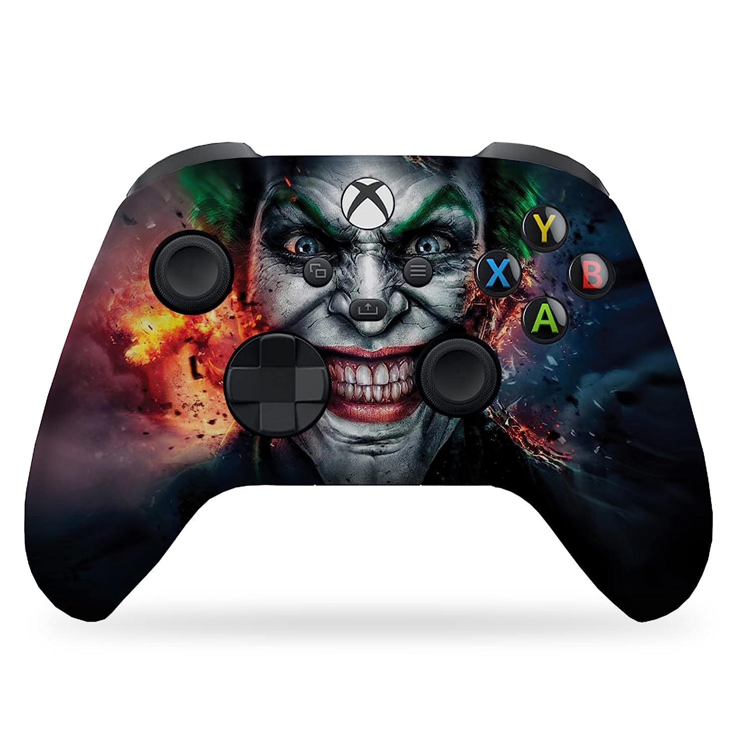 Xbox Series X controller with joker face graphic and colored ABXY buttons