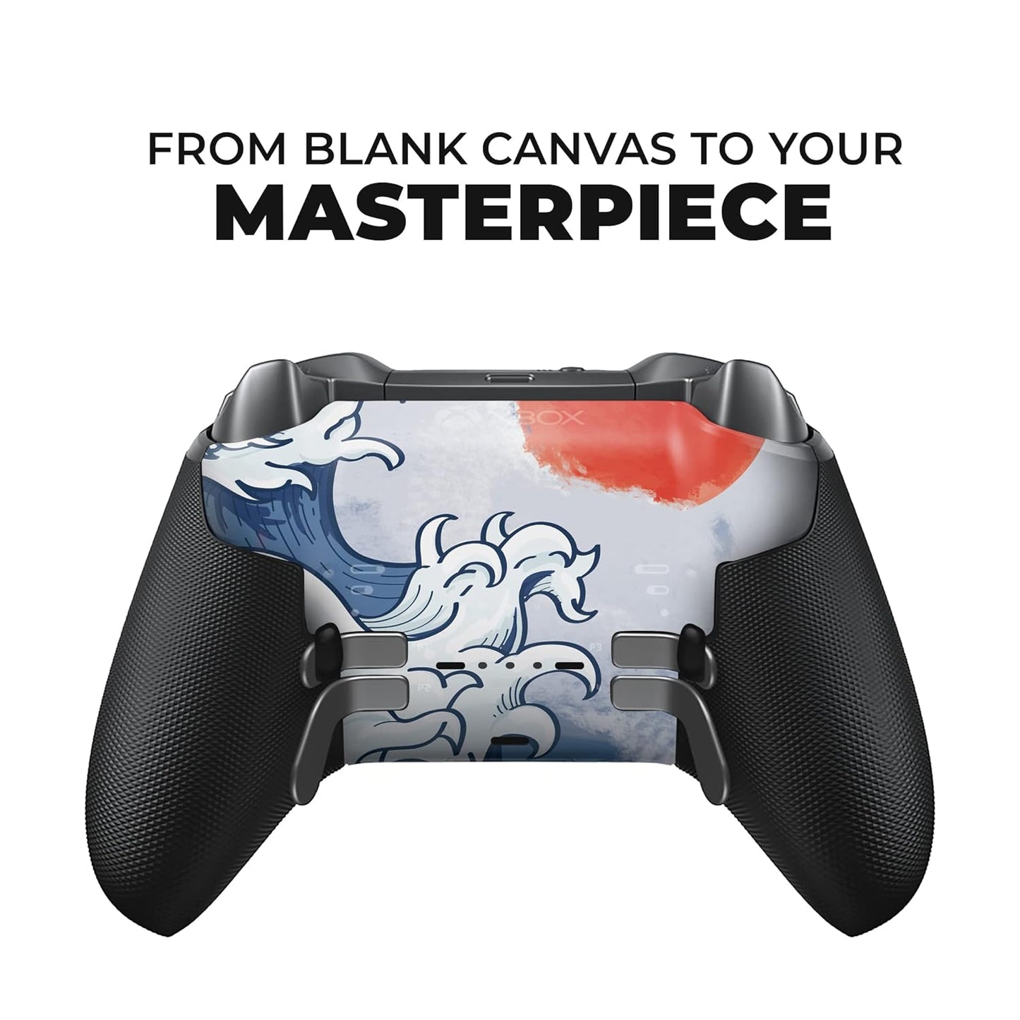 Xbox Elite Series 2 controller front view with blue/red hydro-dip anime art on shell