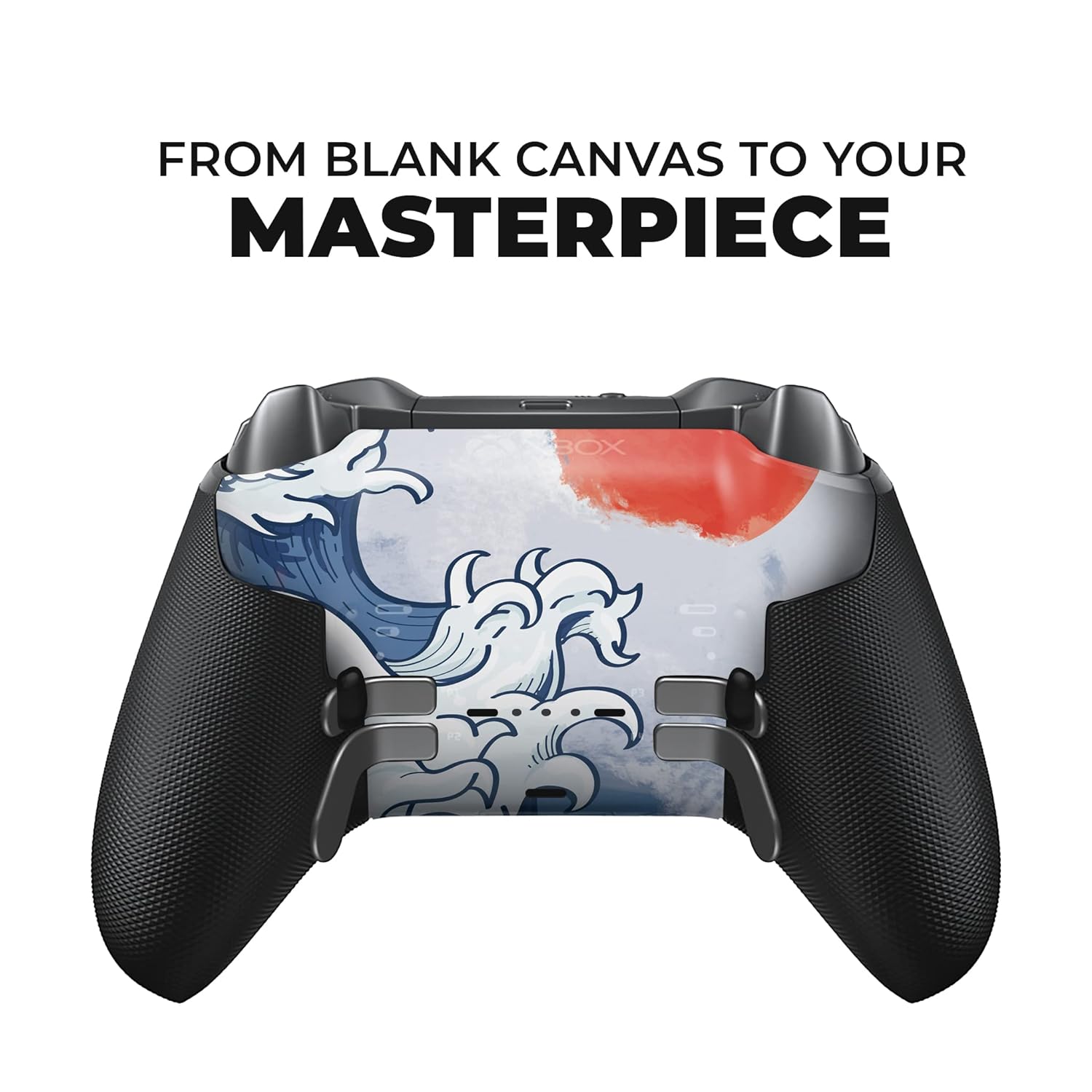 Xbox Elite Series 2 controller front view with blue/red hydro-dip anime art on shell
