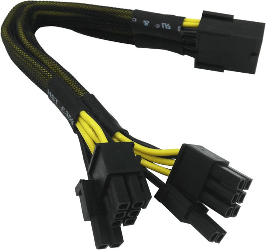 Braided Y-splitter PCIe power adapter cable with dual 8-pin (6+2) male connectors