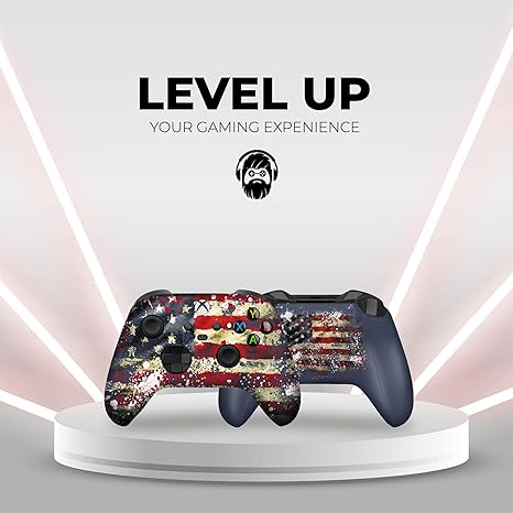 Xbox Series X controller with tattered flag splatter print, dark thumbsticks and buttons