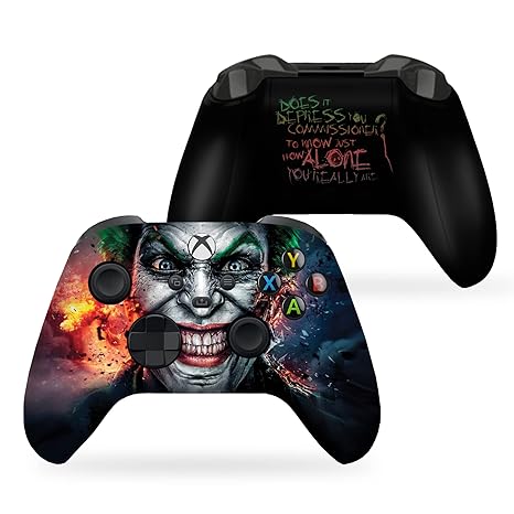 Xbox Series X controller top and front views with joker face wrap print