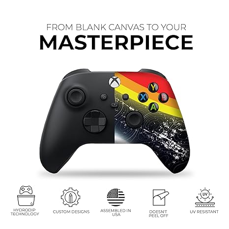 Xbox Series X controller with cosmic galaxy front wrap, black textured handle and cross D-pad