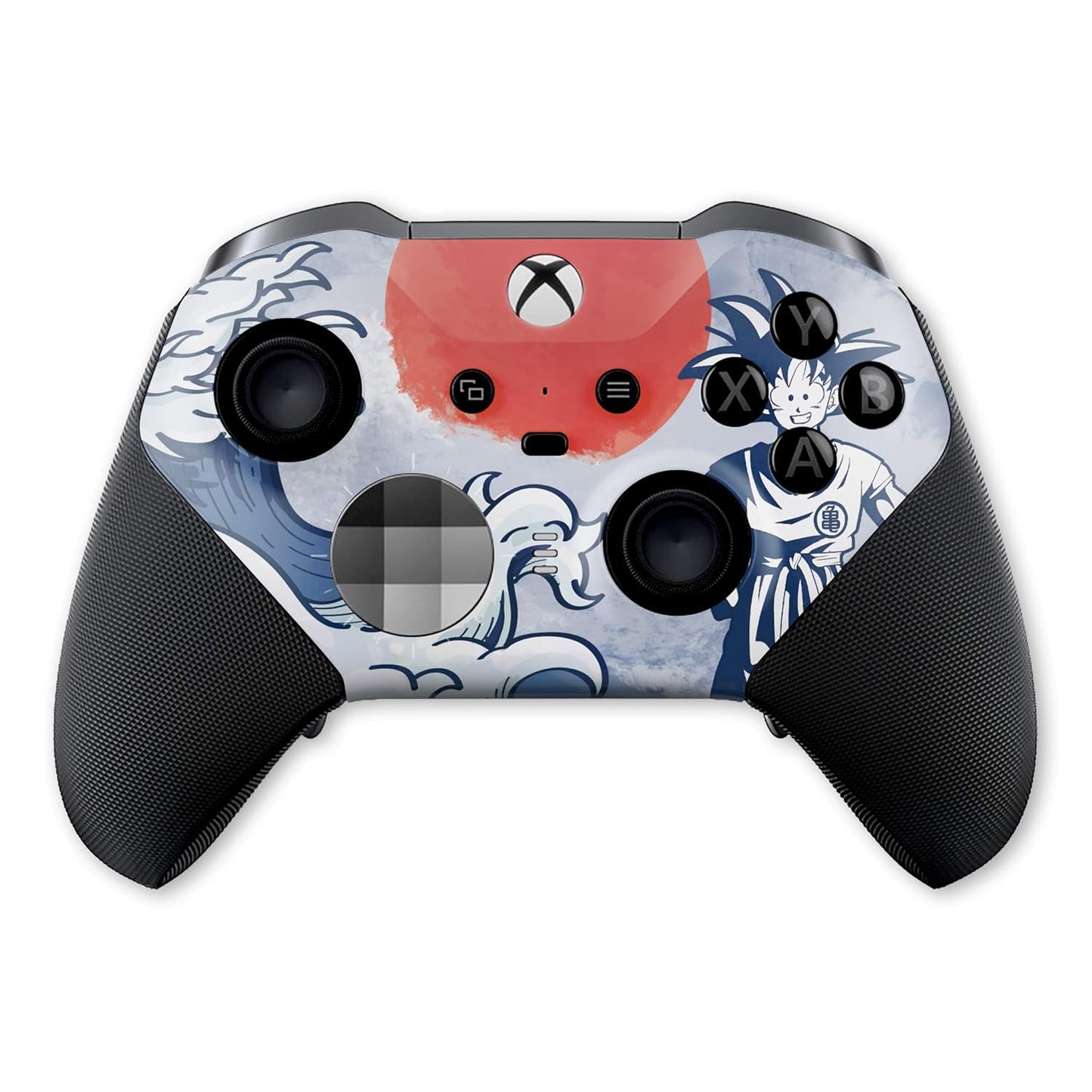 Xbox Elite Series 2 controller front view with blue/red hydro-dip anime artwork