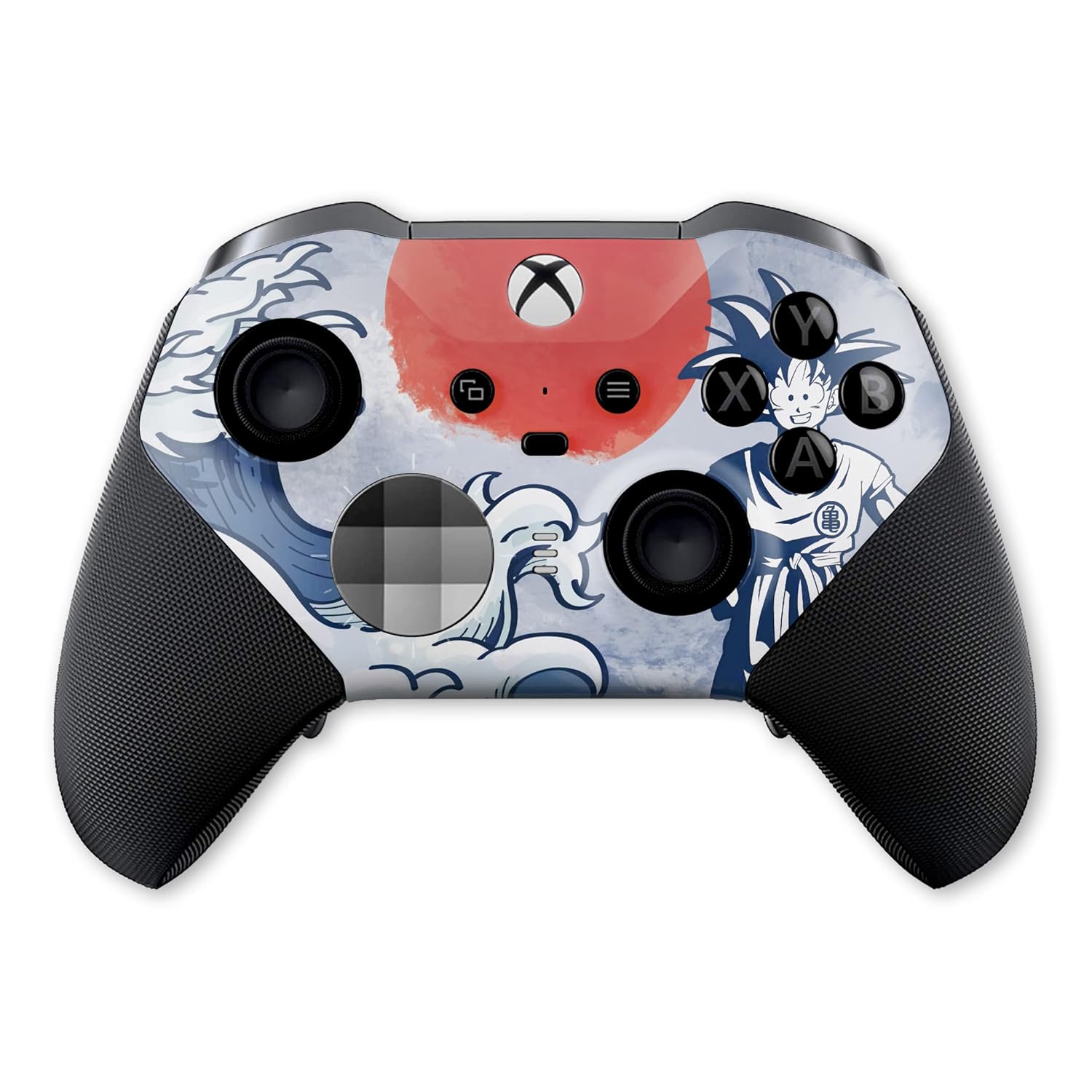 Xbox Elite Series 2 controller front view with blue/red hydro-dip anime artwork
