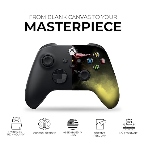 Black Xbox Series X controller with partial character face and red-green hydrographic accents