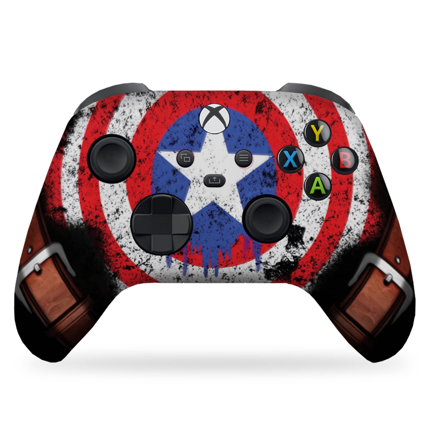 Xbox Series X/S controller with red, white, and blue patriotic print and black grips