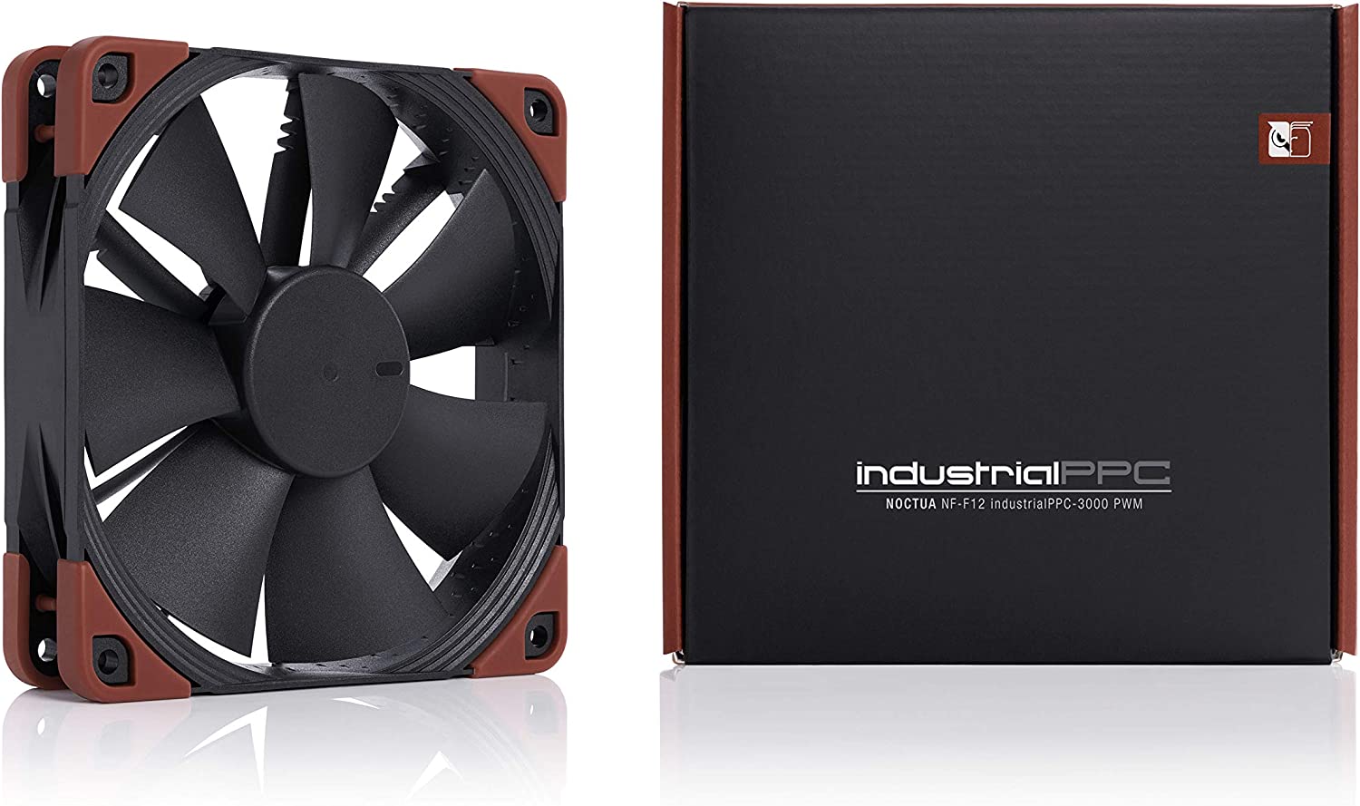 120mm black 4-pin cooling fan with brown frame, four mounting screws and blades