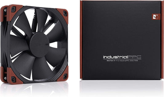 120mm black 4-pin cooling fan with brown frame, four mounting screws and blades