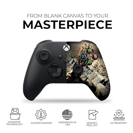 Xbox Series X controller with matte black body and camo soldier right grip print