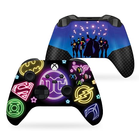 Xbox Series X controller with neon DC Comics graphic, dual triggers, textured grips
