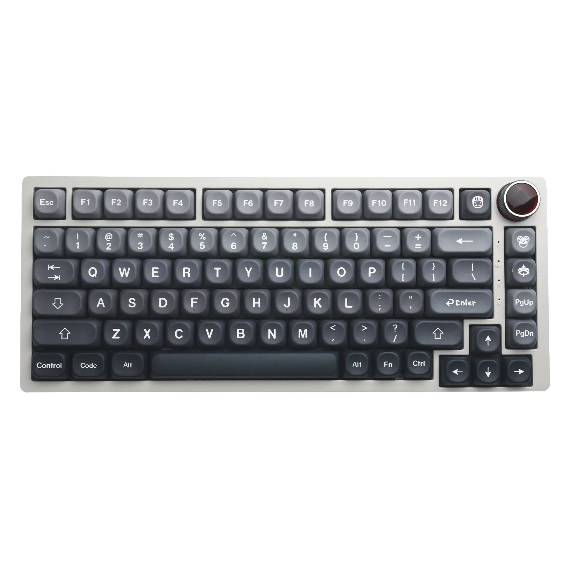 Dark gray PBT keycap set, full layout with white legends and navigation keys
