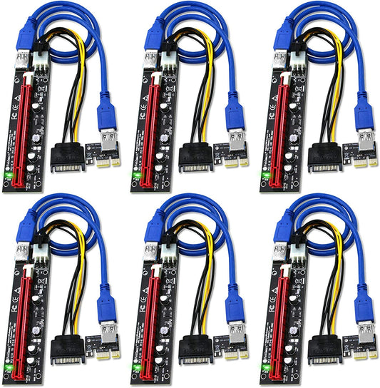 PCIe X1 to X16 GPU riser extension board with blue SATA power cables