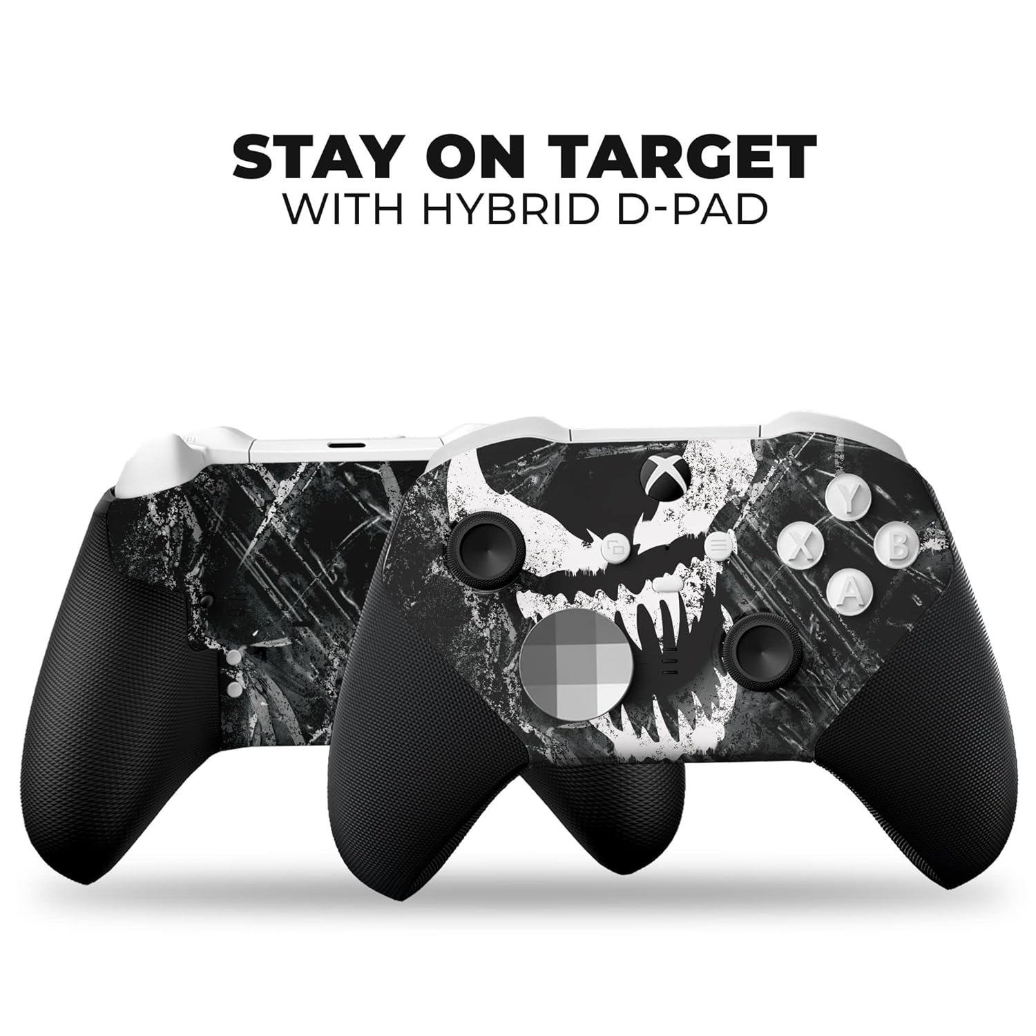 Xbox Elite Series 2 Core game controllers front view with black and white skull hydrodip