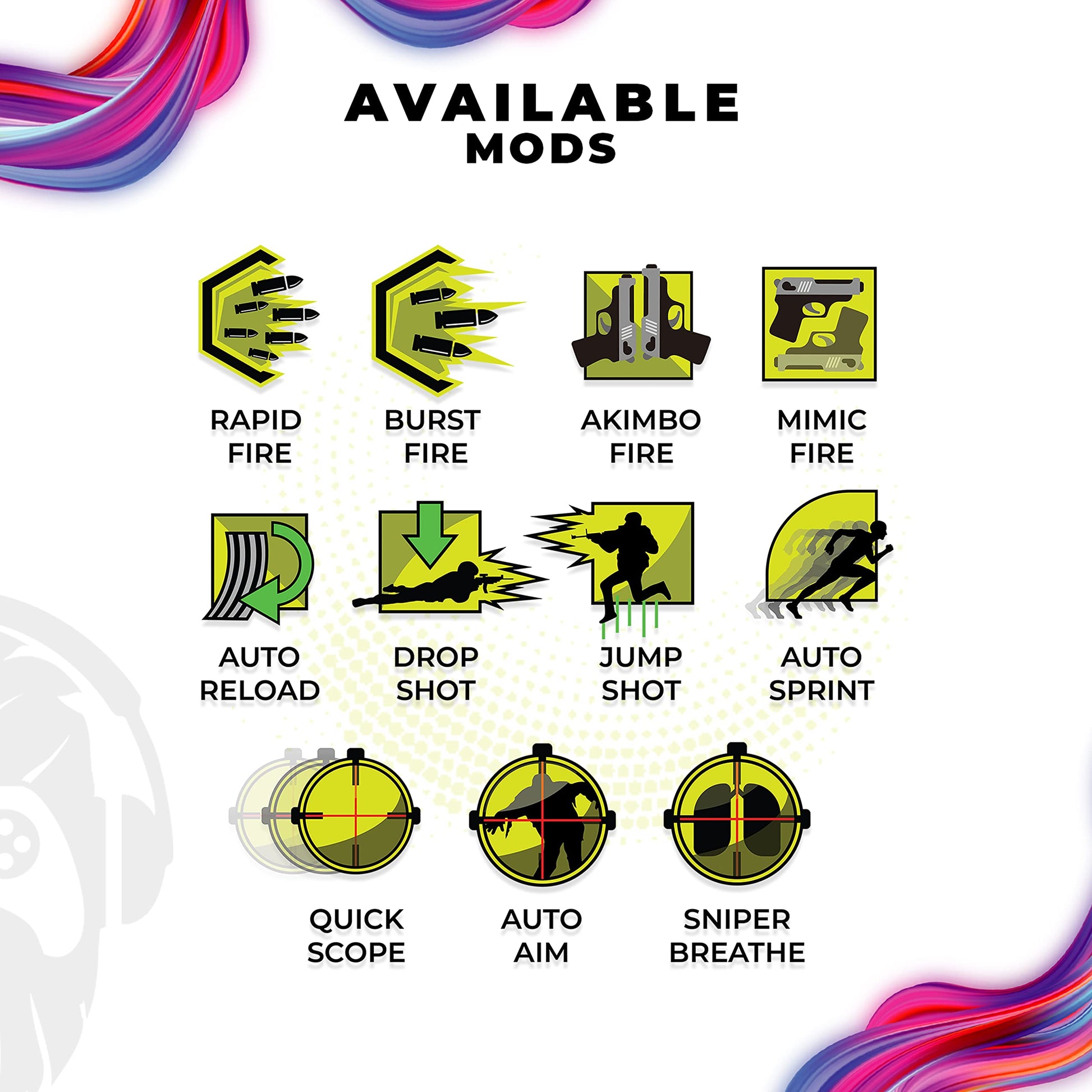 Available mods graphic with controller mod icons