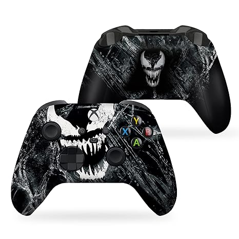 Black Xbox wireless controller with skull face print, colored ABXY buttons, and dual sticks