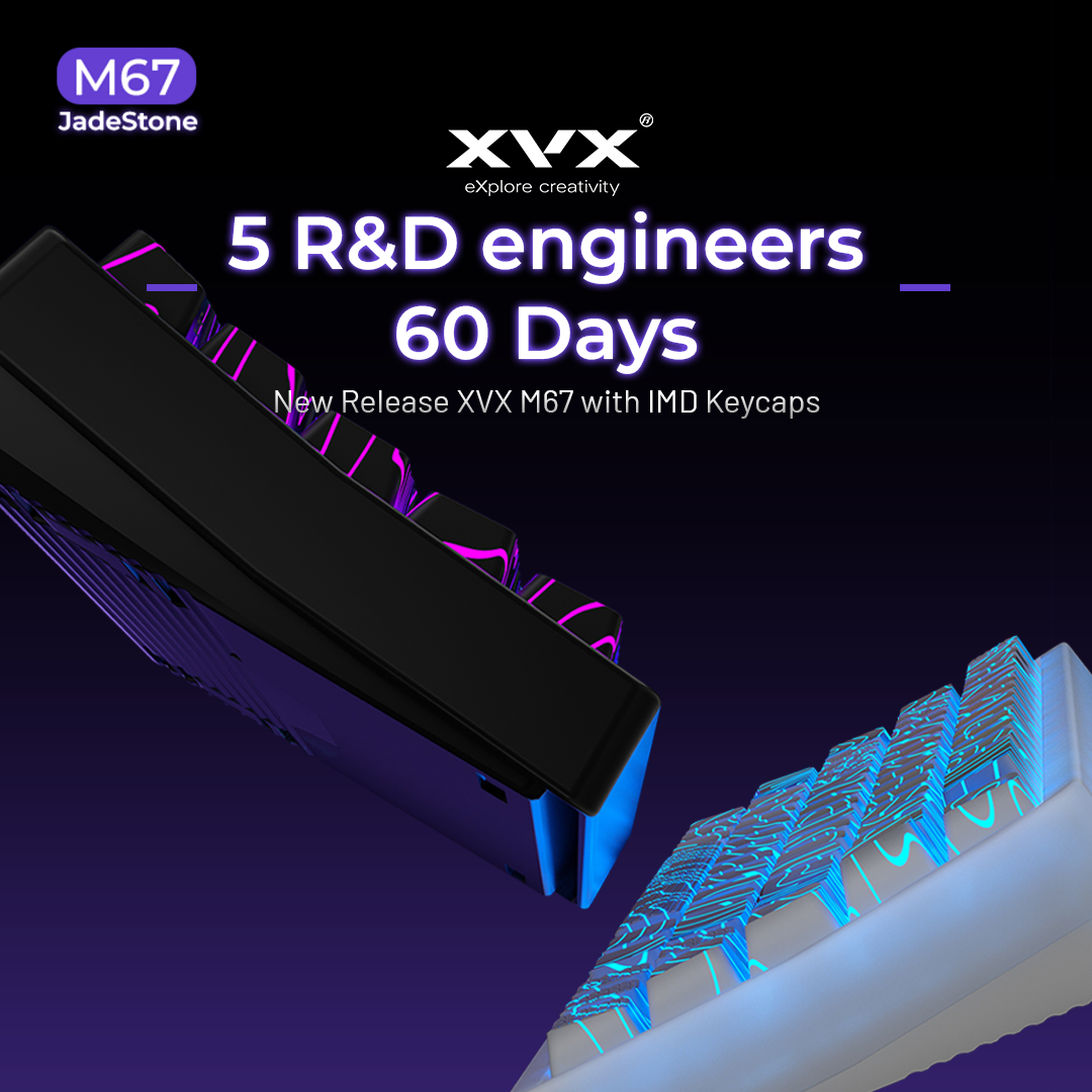 Black mechanical keyboard side angle with purple accent strip and multicolor RGB edge lighting