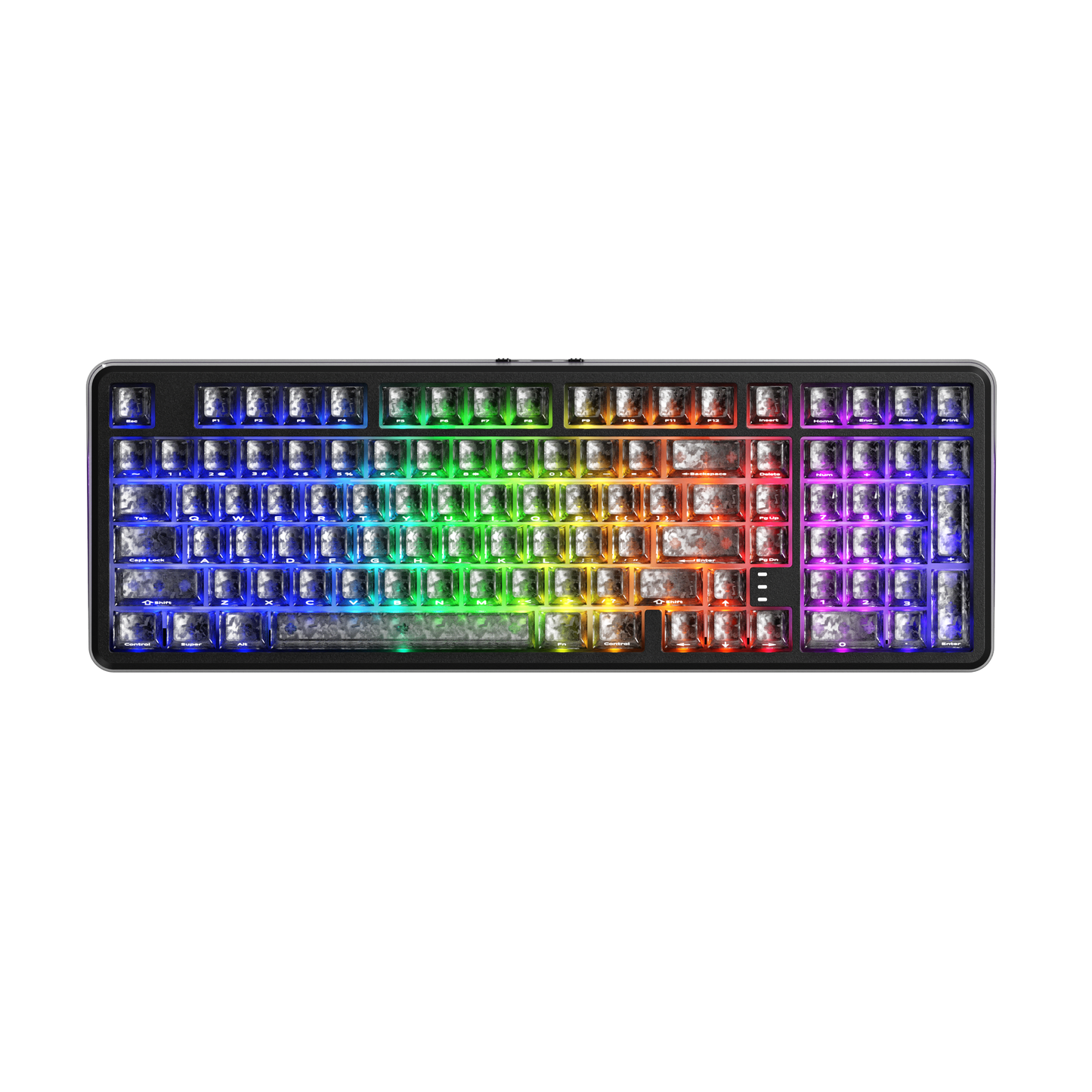 Wireless RGB mechanical keyboard with multicolor backlit keys in a wide horizontal strip