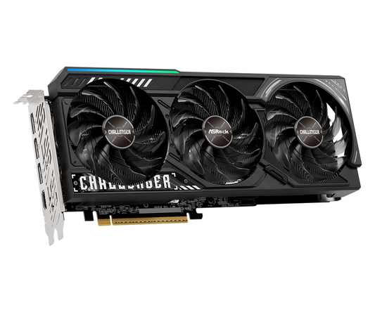 ASRock Challenger RX 9070 XT graphics card, triple-fan heatsink with LED accents