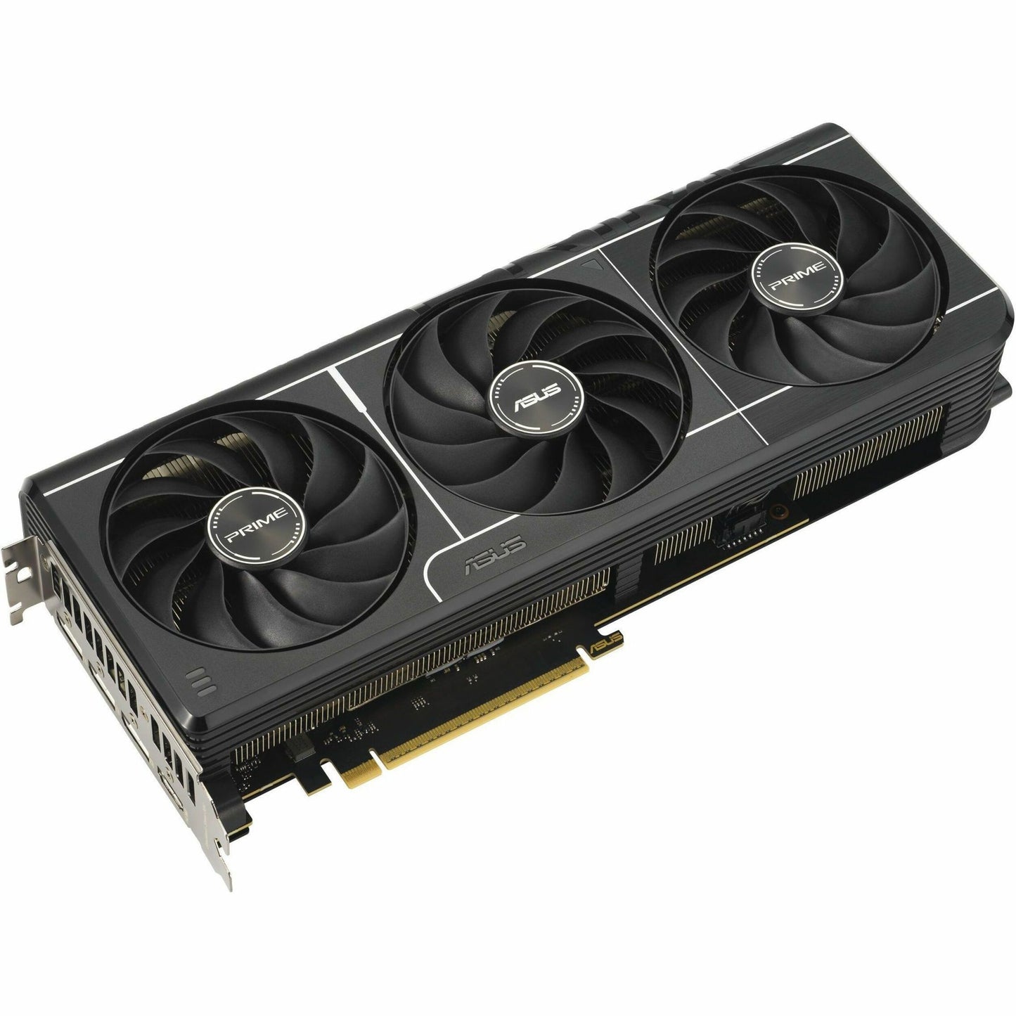 ASUS PRIME NVIDIA GeForce RTX 5080 graphics card with three cooling fans, black heatsink