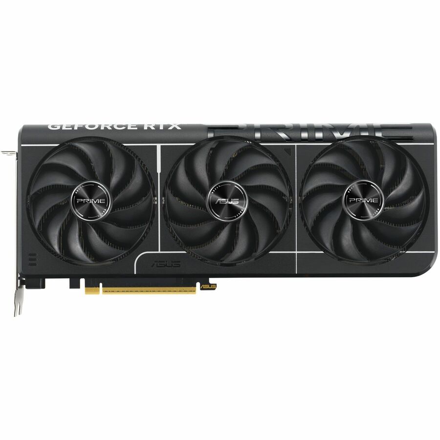 ASUS PRIME NVIDIA GeForce RTX graphics card, front view with three black cooling fans