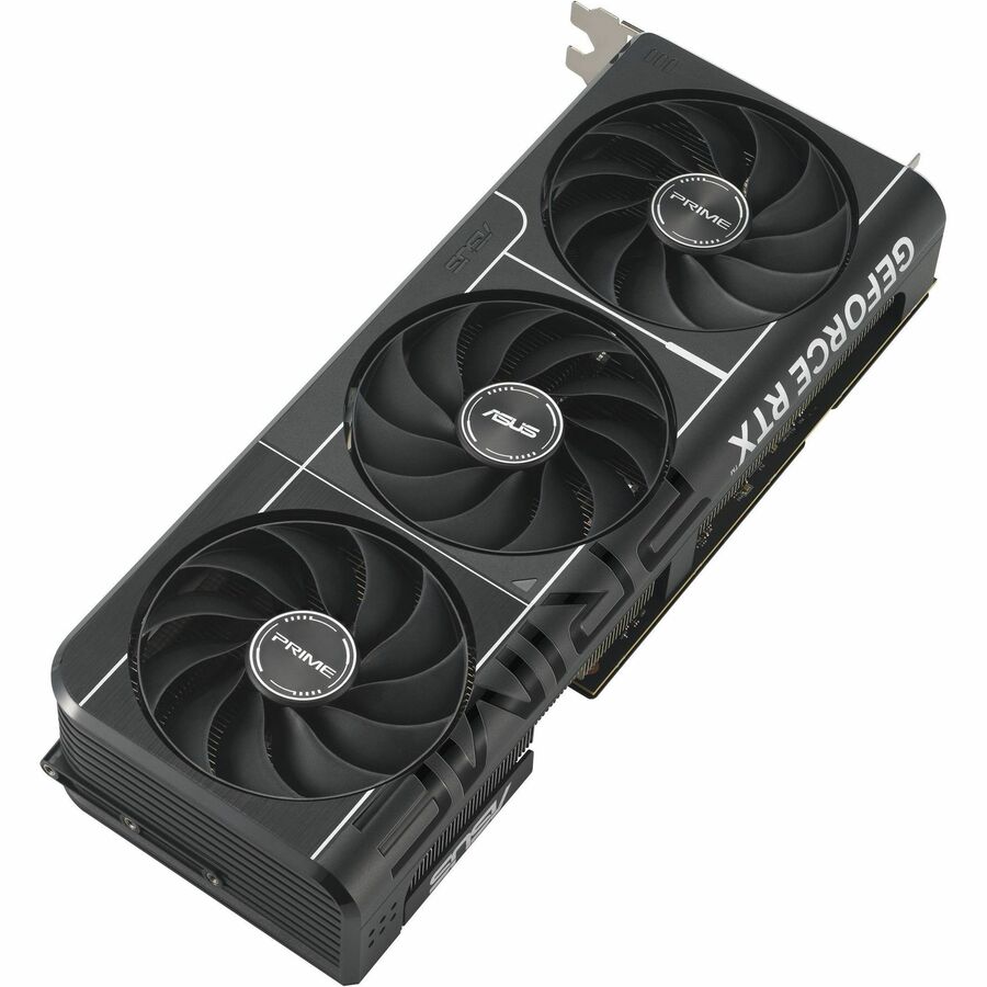ASUS PRIME NVIDIA GeForce RTX graphics card angled view with three cooling fans and shroud