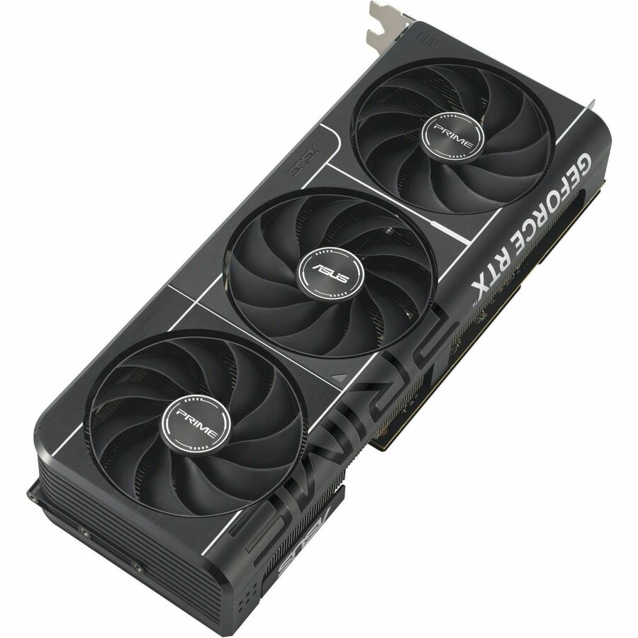 Asus GeForce RTX 5080 graphics card in 3/4 view with three cooling fans