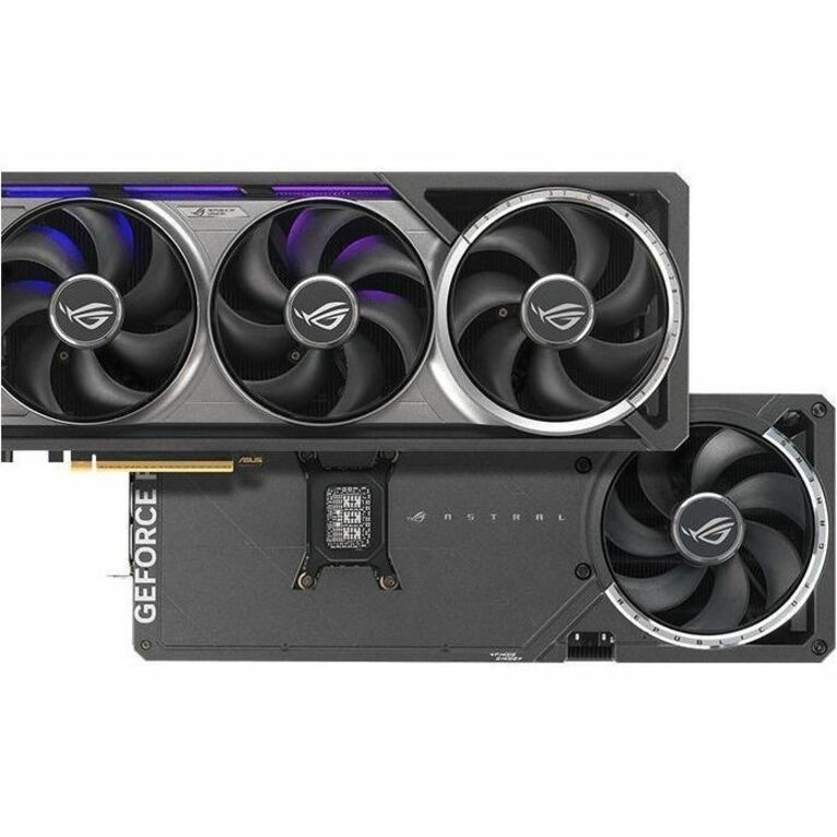 Triple-fan graphics card back view with large cooling fan and black heat sink