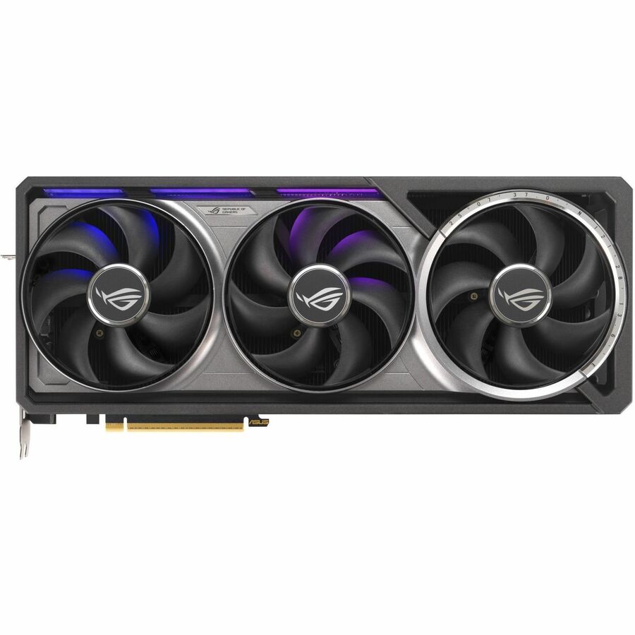Graphics card with three cooling fans and black-and-silver faceplate