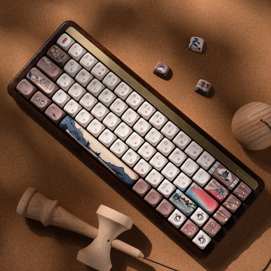 MOA profile keycap set in framed layout with cream and dark brown keycaps