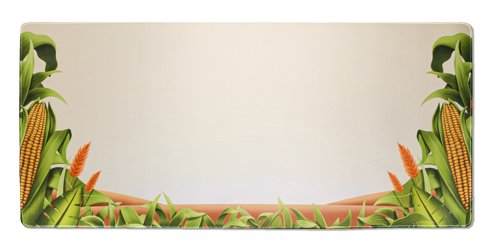 Rectangular desk mat with symmetrical corn and leaf border on cream background