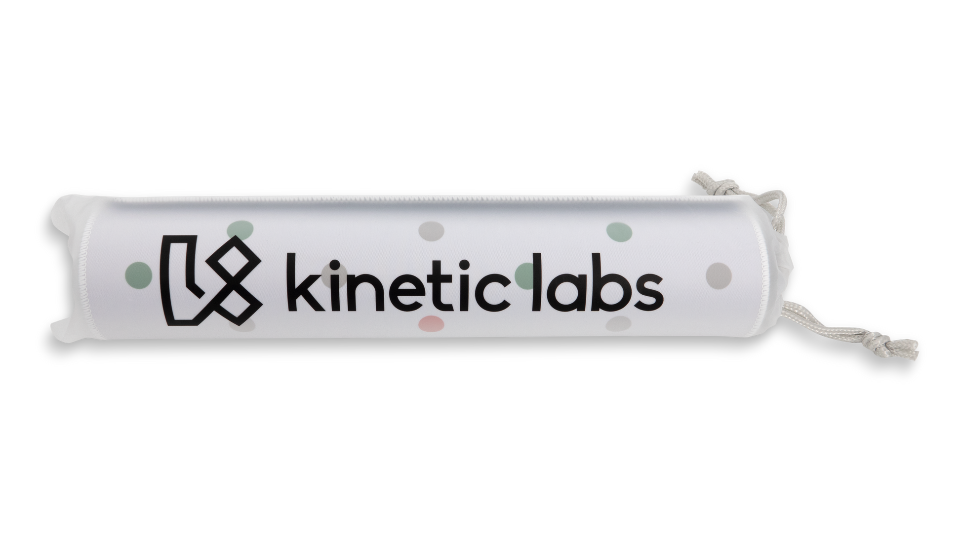 Desk mat roll with Kinetic labs logo and polka-dot pattern