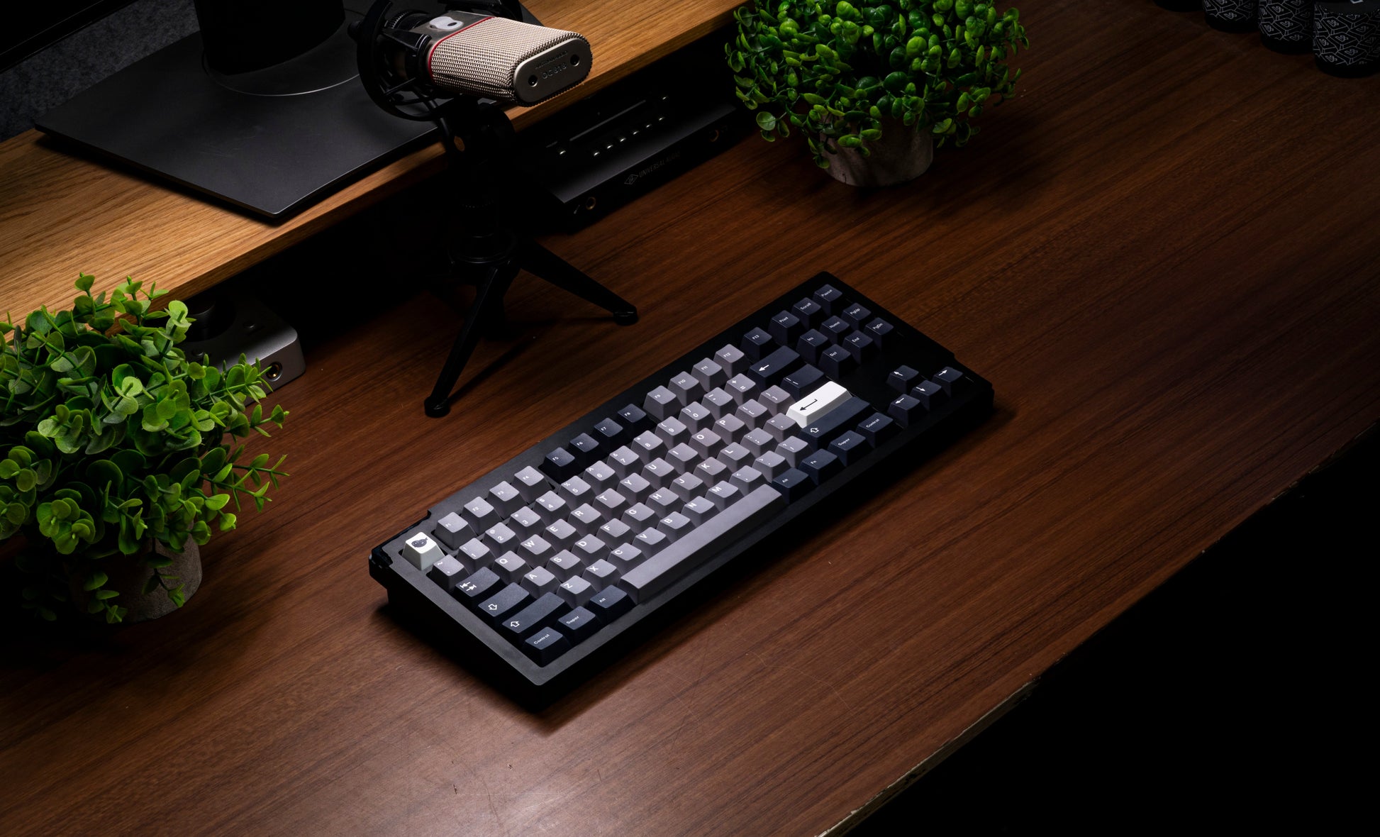 Keyboard with Seal-themed keycap set: dark keys with light gray legends