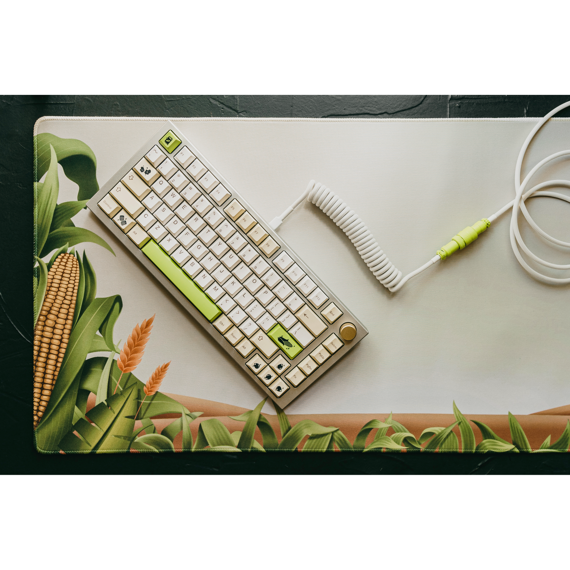 Rectangular desk mat with corn and foliage border, cream top, stitched edges