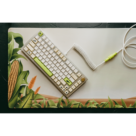 Rectangular desk mat with corn and foliage border, cream top, stitched edges