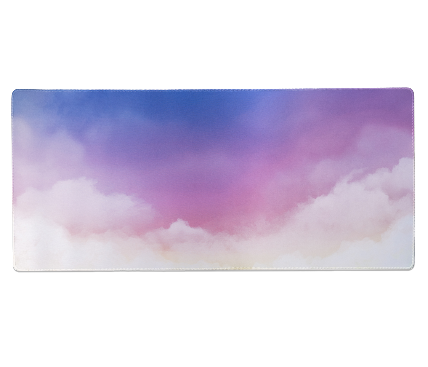 Rectangular desk mat with pastel cloud gradient in blue, purple, and pink