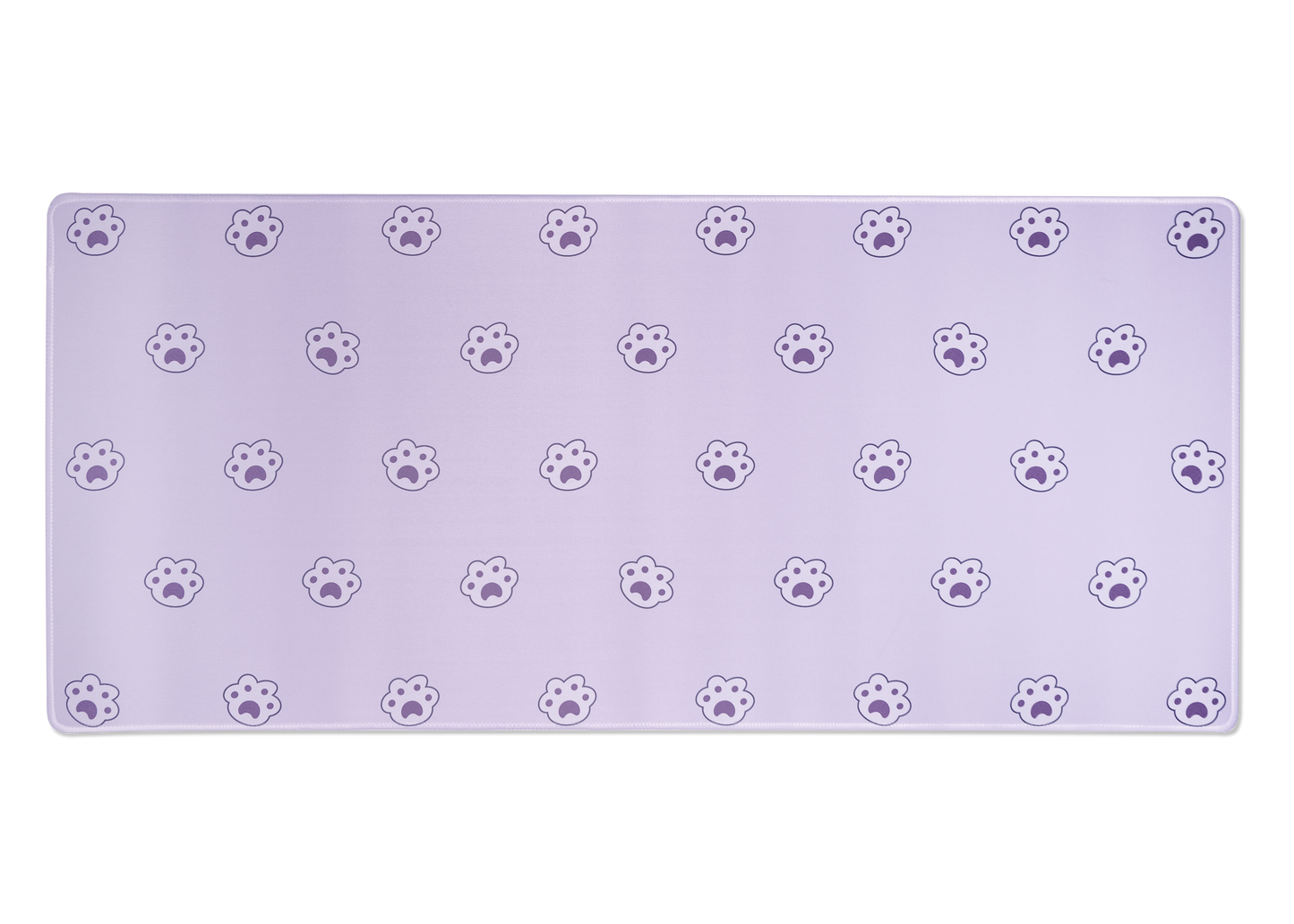 Lavender desk mat with cute paw-print pattern, rounded corners