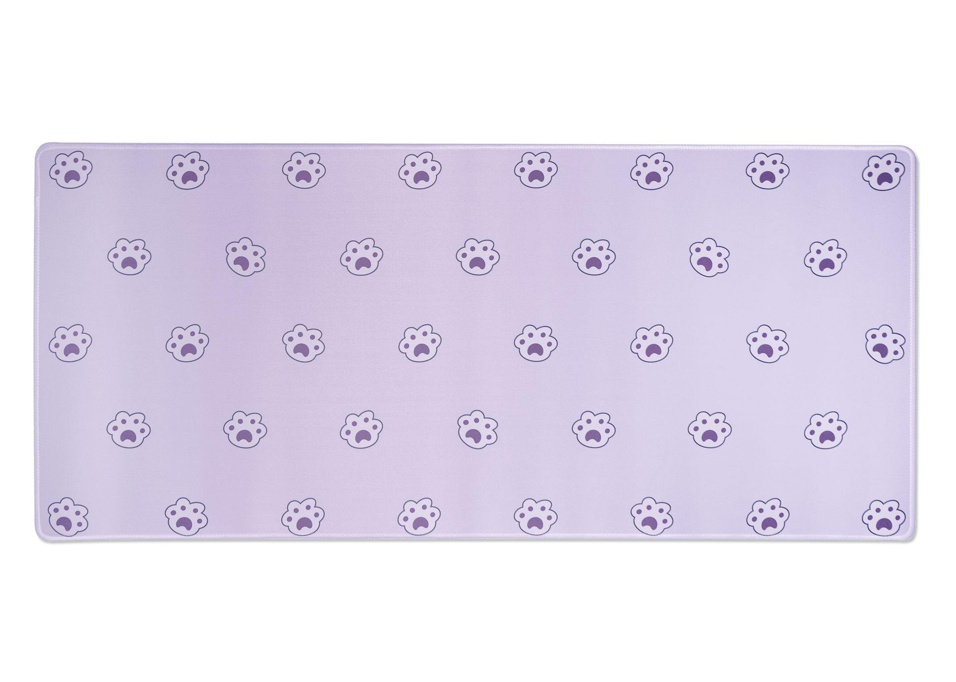 Lavender desk mat with cute paw-print pattern, rounded corners