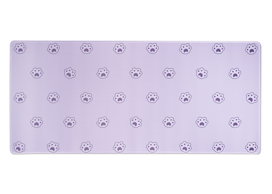 Lavender desk mat with cute paw-print pattern, rounded corners