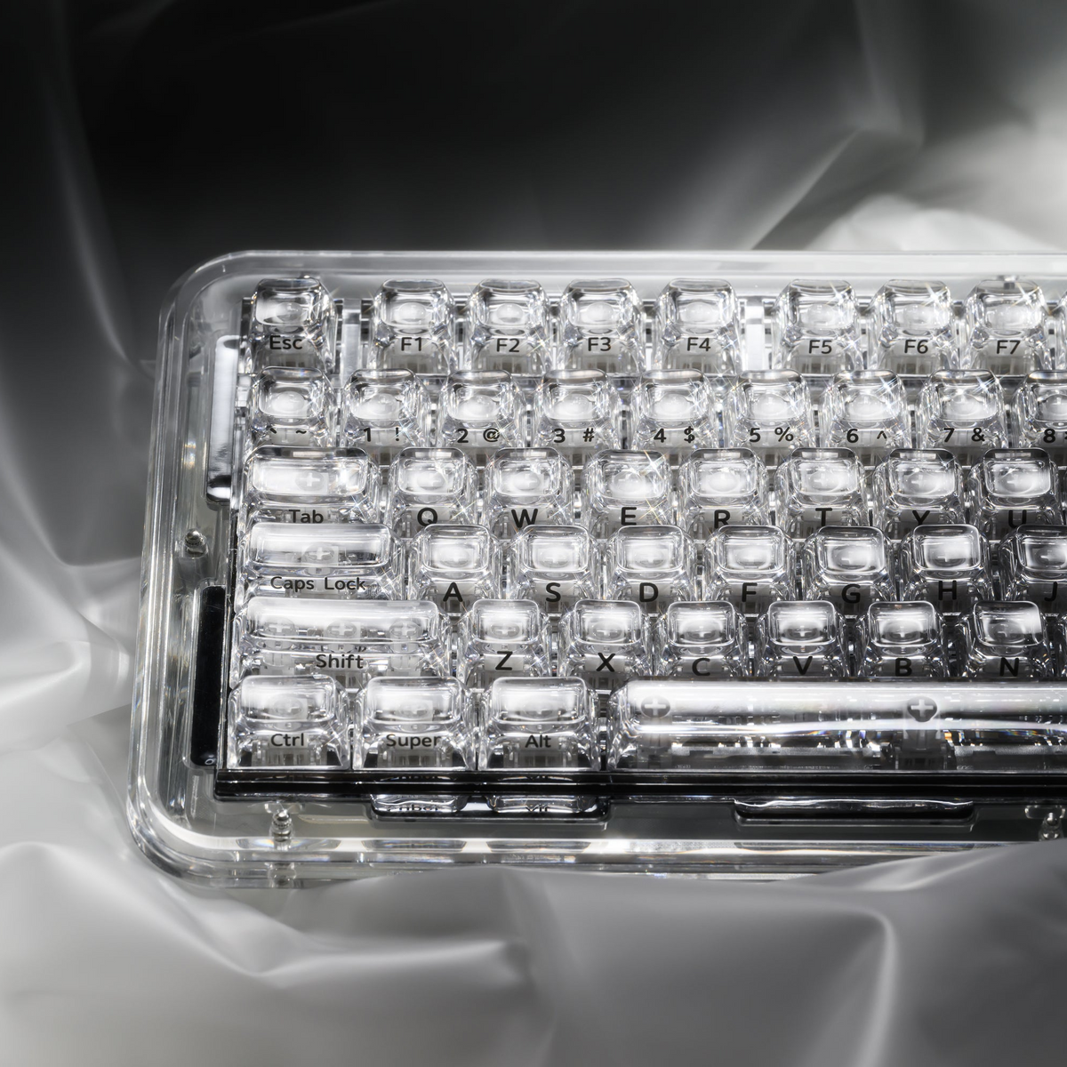Transparent SA profile keycap grid showing key rows and numbers in clear legends