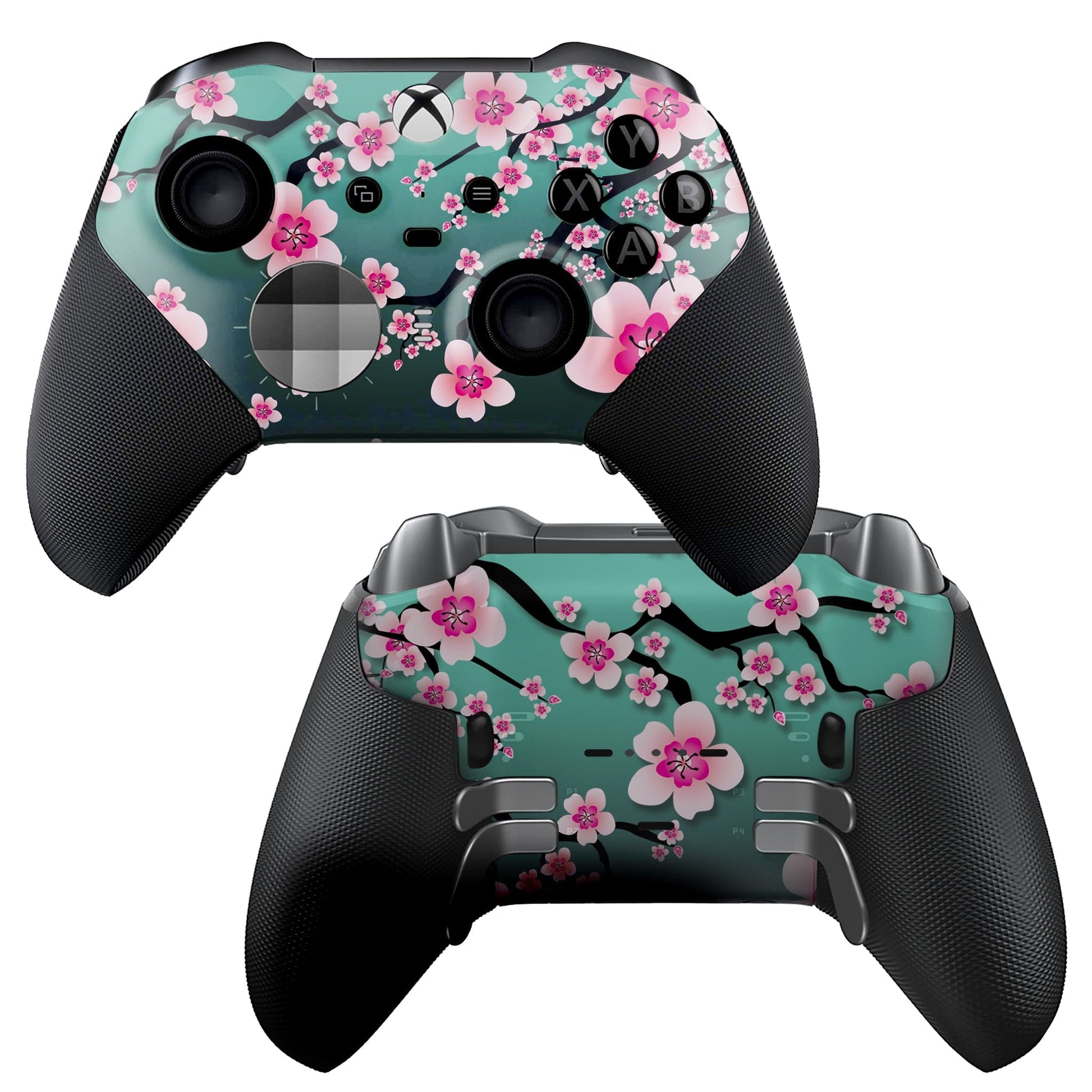 Xbox Elite Series 2 controller with hydro-dipped cherry blossom floral front and rear