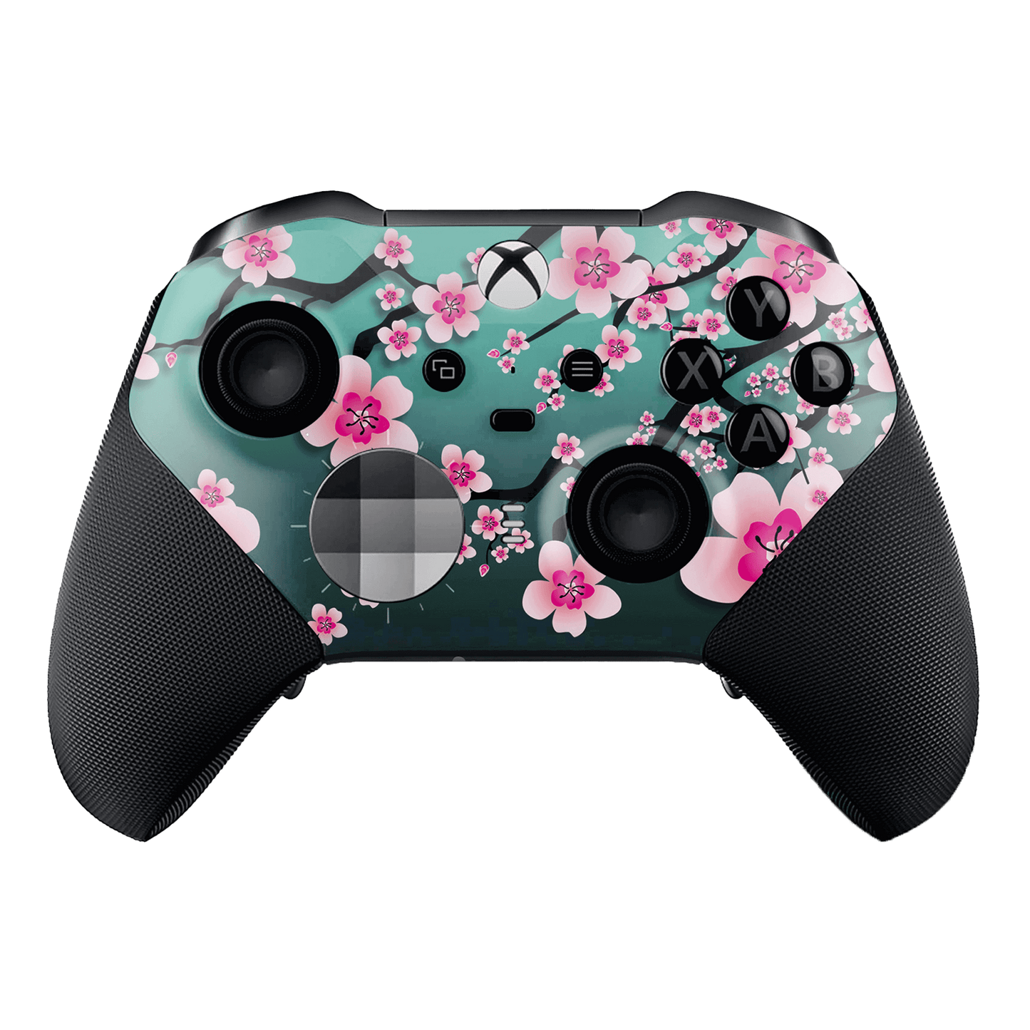 Xbox Elite Series 2 controller front with hydro-dipped cherry blossom floral design