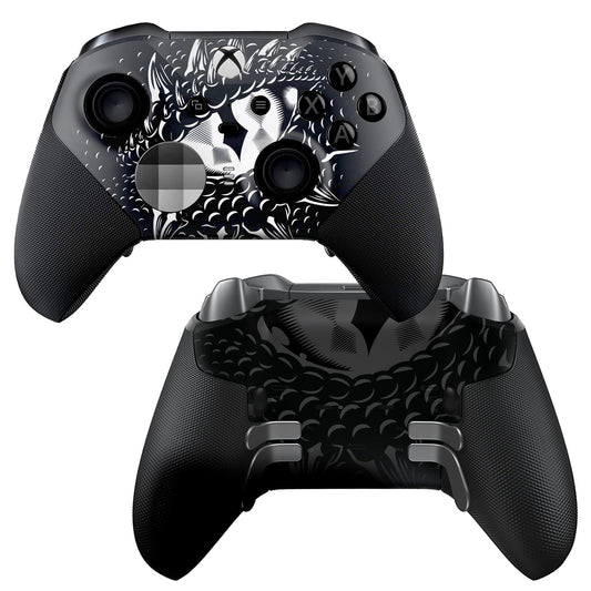 Xbox Elite Series 2 controller with Smaug dragon-eye hydro-dip front, dark faceplate