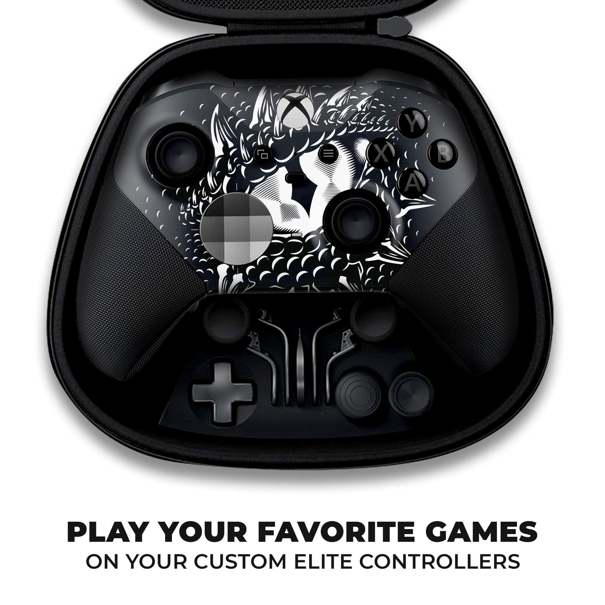 Xbox Elite Series 2 controller back shell with Smaug dragon-eye hydro-dip, rear grips
